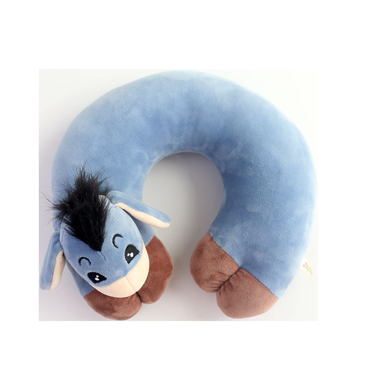 Animal Plushies Blue Donkey U-shaped Pillow: Plush Travel & Office Nap Companion