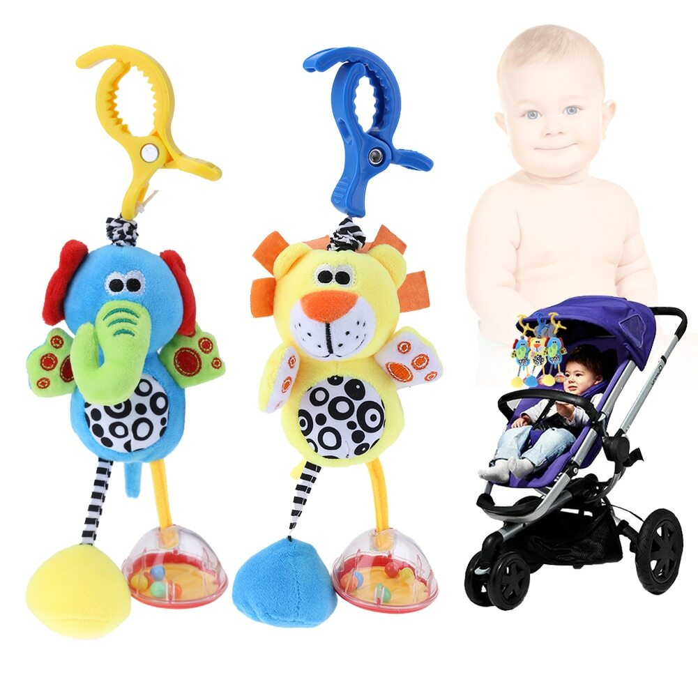 Animal Plushies Soft Plush Animal Clip Rattles for Baby Stroller, Crib & Pram - Engaging Hanging Toys