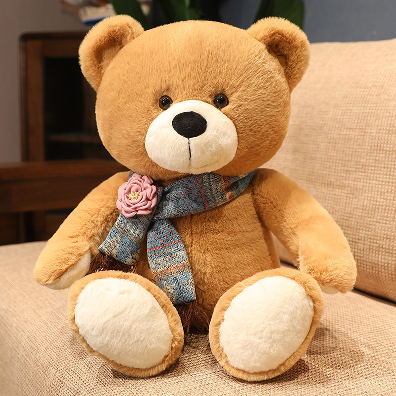 Bear Plushies Adorable Plush Flower Scarf Bear Doll - Perfect Gift for All Ages