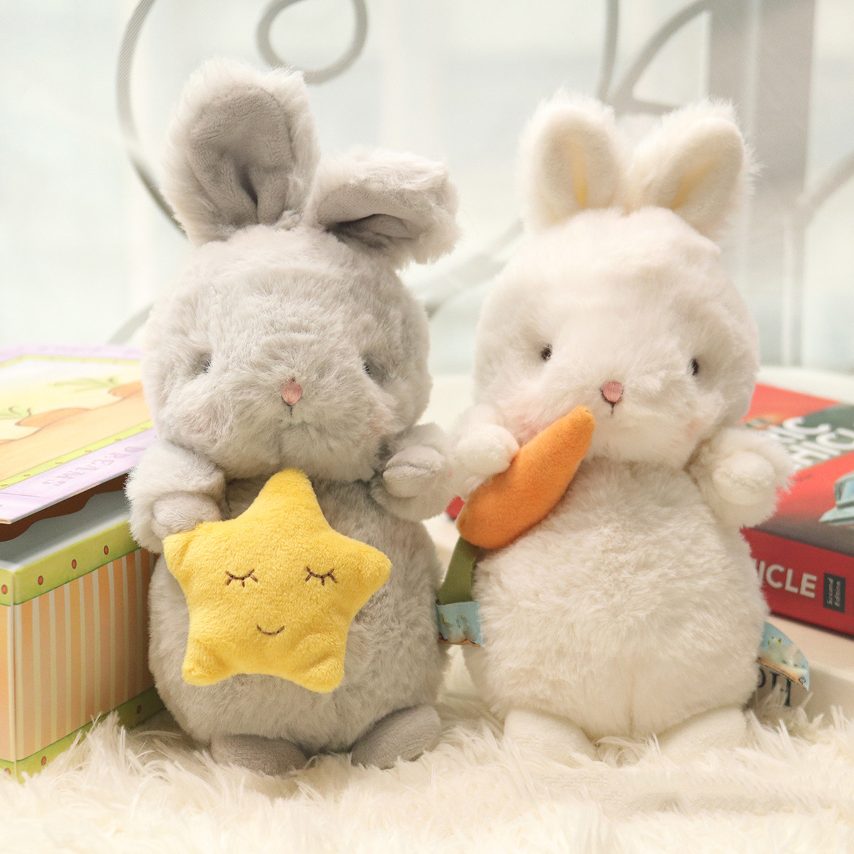 Bunny Plushies Adorable Fluffy Bunny Plush Toy - Soft Baby Hug Star Carrot Rabbit
