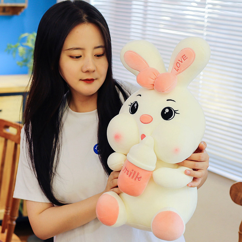 Bunny Plushies Adorable Rabbit Plush Toy with Baby Bottle for Cuddly Comfort