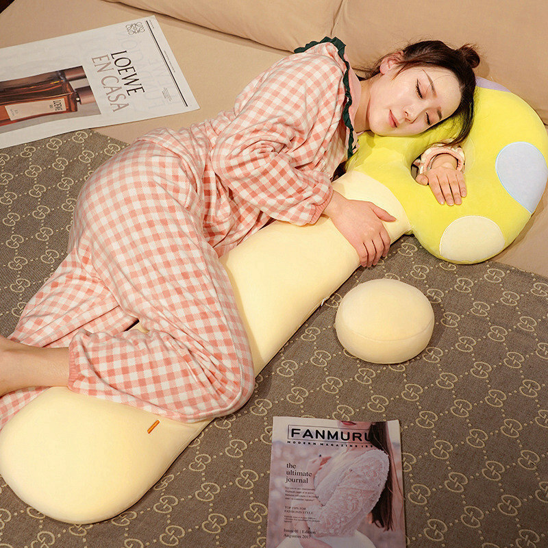 Bunny Plushies Adorable Sleeping Leg Clamp Doll & Mushroom Throw Pillow Set