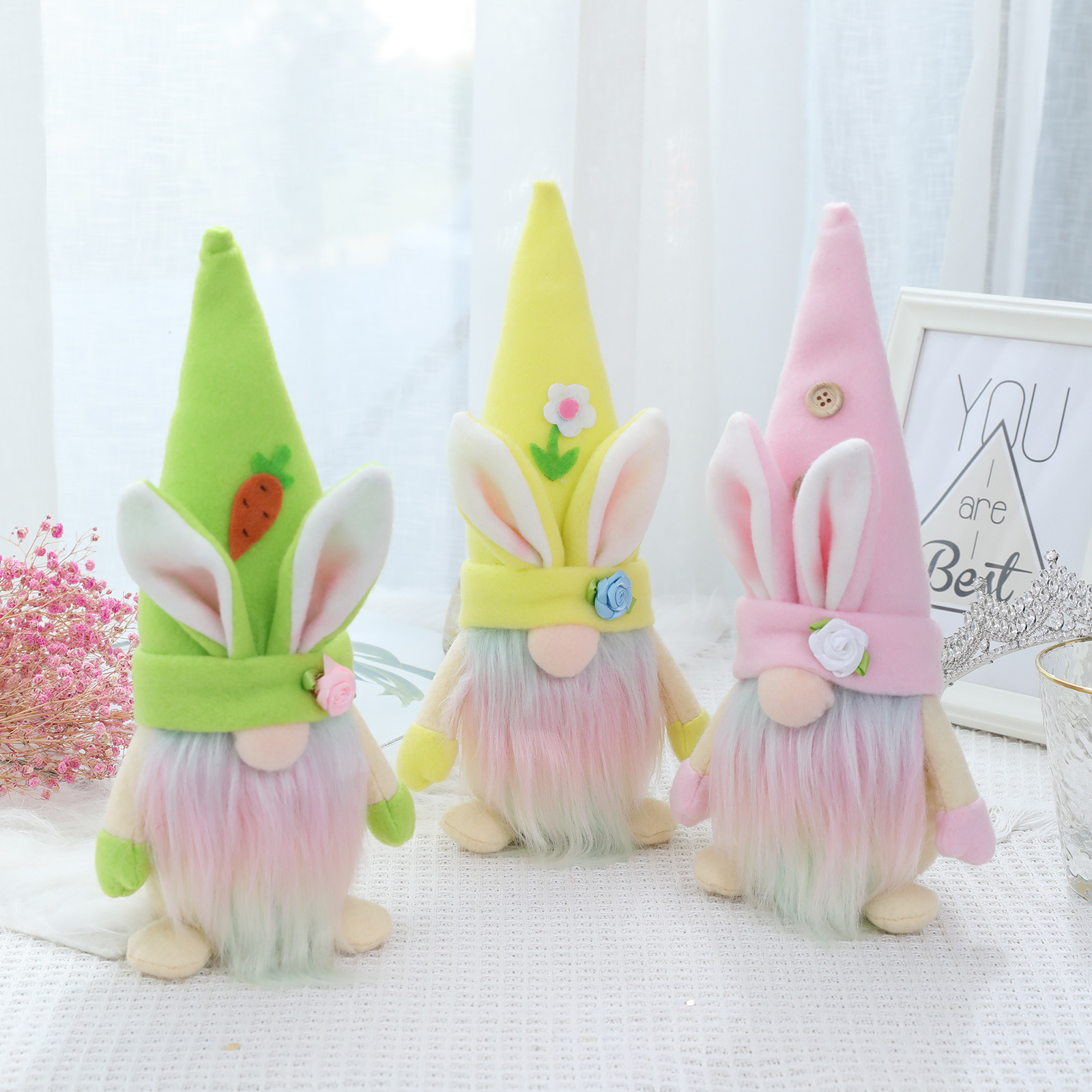 Bunny Plushies Charming Rainbow Rabbit Gnome Doll - Perfect Home Decor Ornament