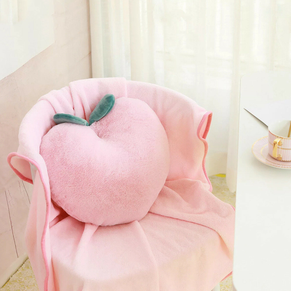 Bunny Plushies Rabbit Fur Peach Pillow & Coral Fleece Blanket Set - Girl's Heart Dual-Use Lunch Break