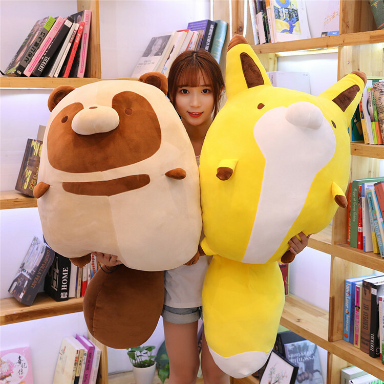 Cartoon Plushies Adorable Raccoon & Fox Anime Plush Toys - Soft Stuffed Cushions for Home Decor