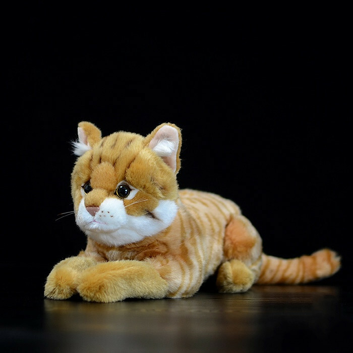 Cat Plushies Adorable Crouching Tiger Cat Doll: Lifelike & Realistic Print