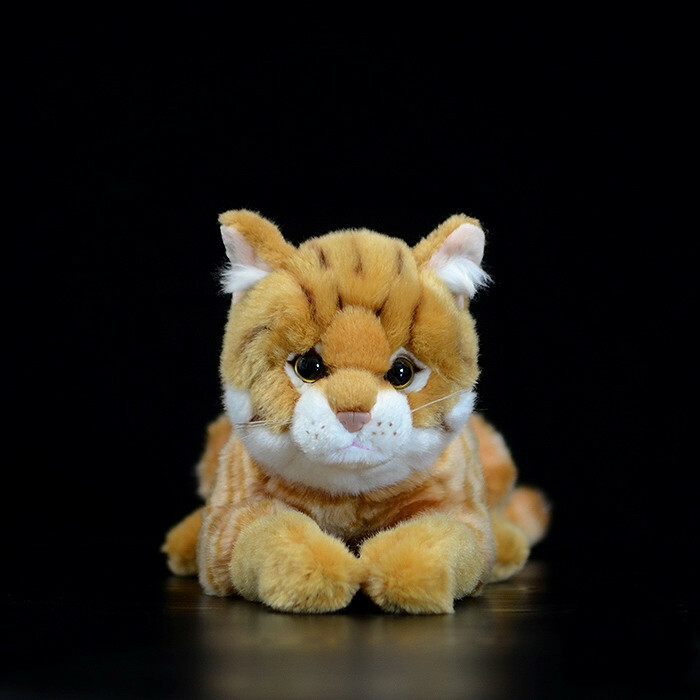 Cat Plushies Adorable Crouching Tiger Cat Doll: Lifelike & Realistic Print