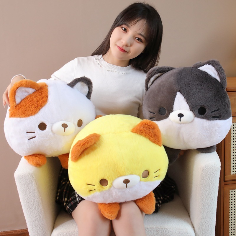 Cat Plushies Adorable Round Cat Donut Pillow - Plush Three Flower Cat Doll