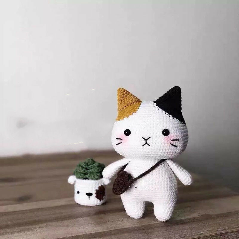Cat Plushies DIY Crochet Kit: Milk Cotton Hand-Woven Dolls - Cat & Rabbit with Knitting Hook
