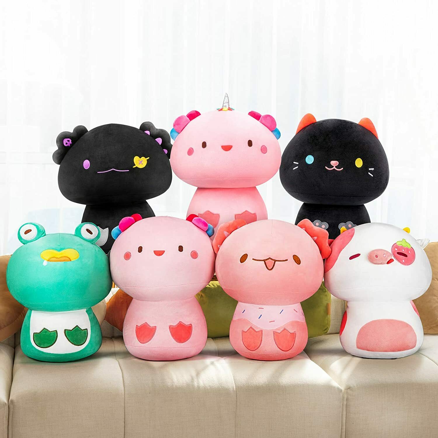 Cat Plushies: Soft Stirrup Black Cat, Cow & Frog Pillows