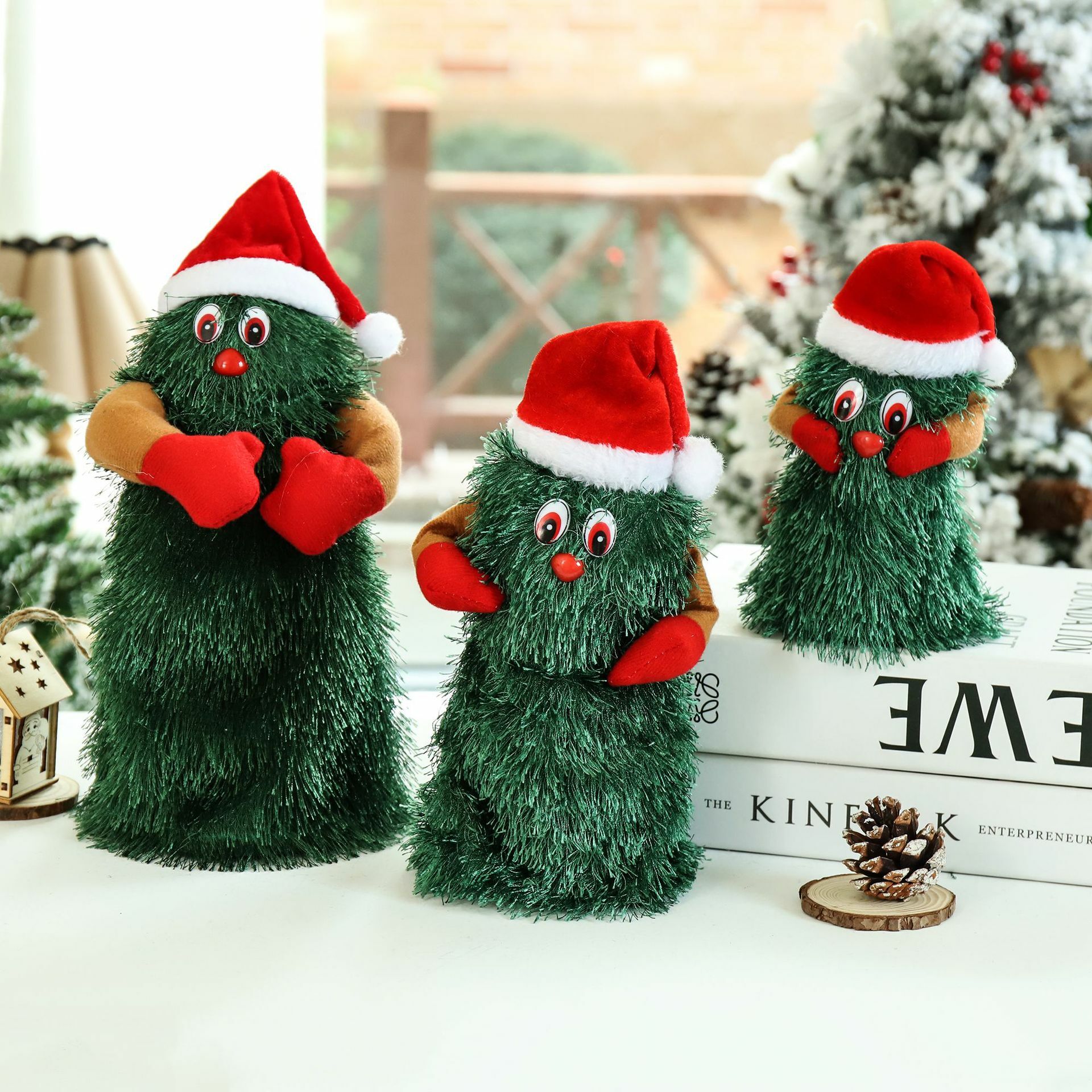 Christmas Plushies Cute Musical Santa Claus & Green Xmas Tree: Electric Plush Toy for Christmas Decor