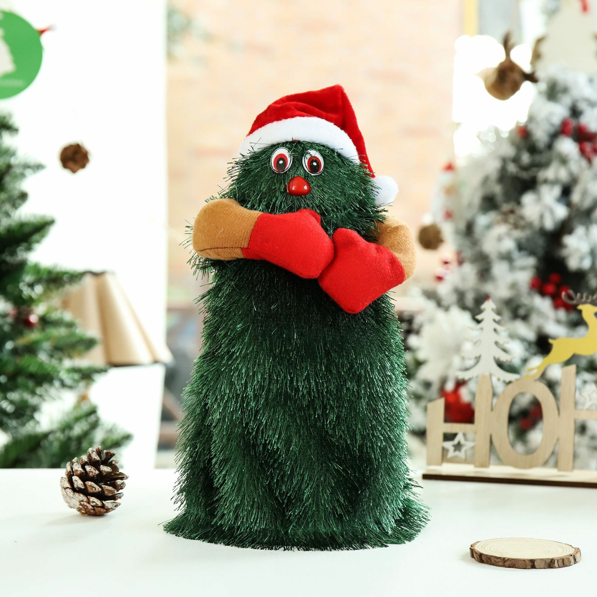 Christmas Plushies Cute Musical Santa Claus & Green Xmas Tree: Electric Plush Toy for Christmas Decor