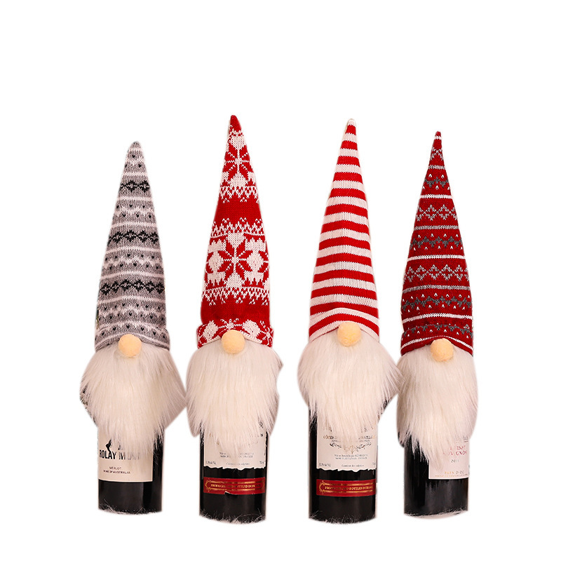 Christmas Plushies Faceless Elderly Knitted Christmas Ornaments: Wine Bottle Cover & Table Decor