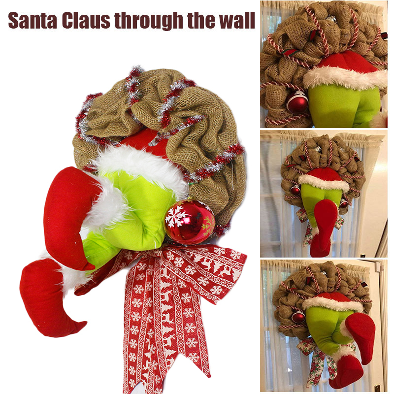 Christmas Plushies Santa Legs Burlap Wreath: Charming Christmas Door Decoration & Family Gift