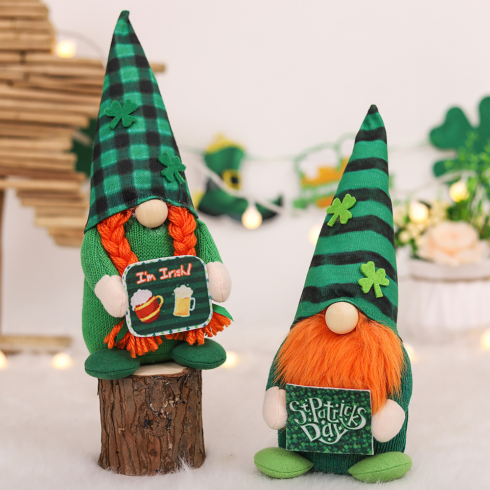 Event Plushies Charming Irish St Patrick's Day Couple Dolls with Plaid Hats