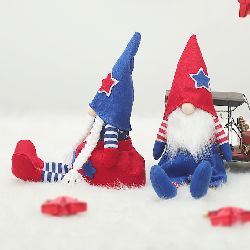 Event Plushies Patriotic Independence Day Dwarf Doll - Long Legs Sitting Figure Decor