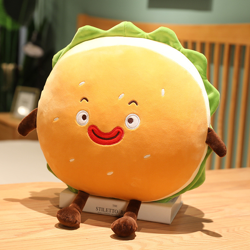 Food Plushies Adorable Hamburger Plush Toy - Soft & Cuddly Cartoon Pillow