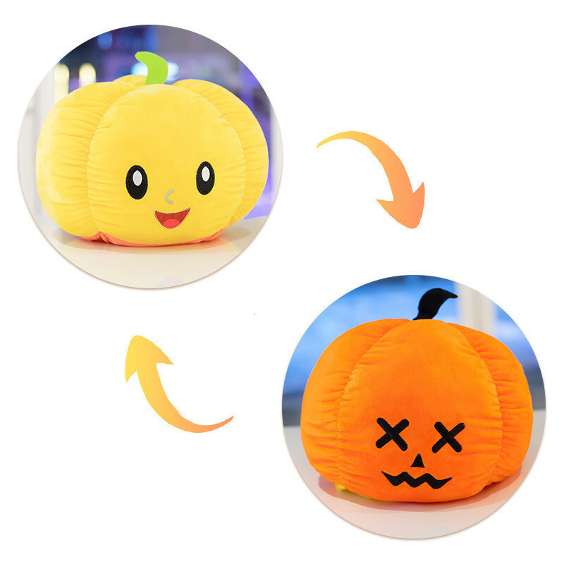 Halloween Plushies Reversible Glow-in-the-Dark Pumpkin Plush Toy with Double-Sided Expressions