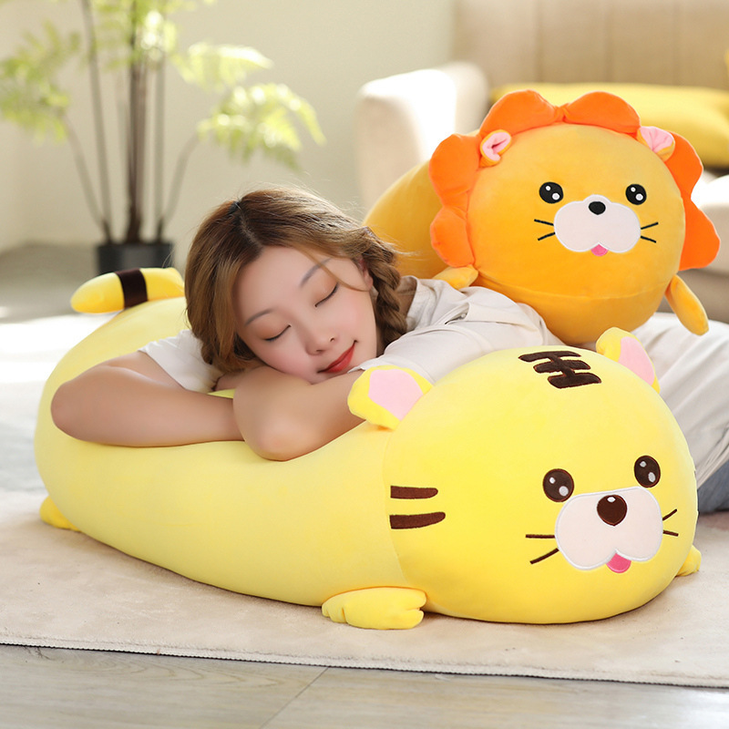 Lion Plushies Adorable Tiger & Lion Long Strip Pillow for Girls' Sleep Comfort