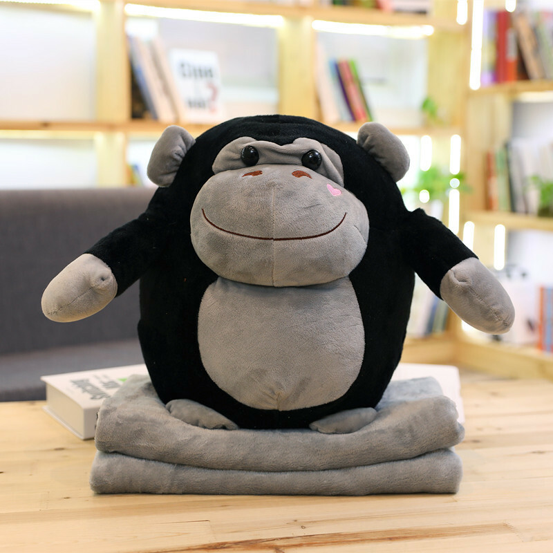 Monkey Plushies Gorilla Plush Doll Pillow & Air-Conditioning Blanket Combo
