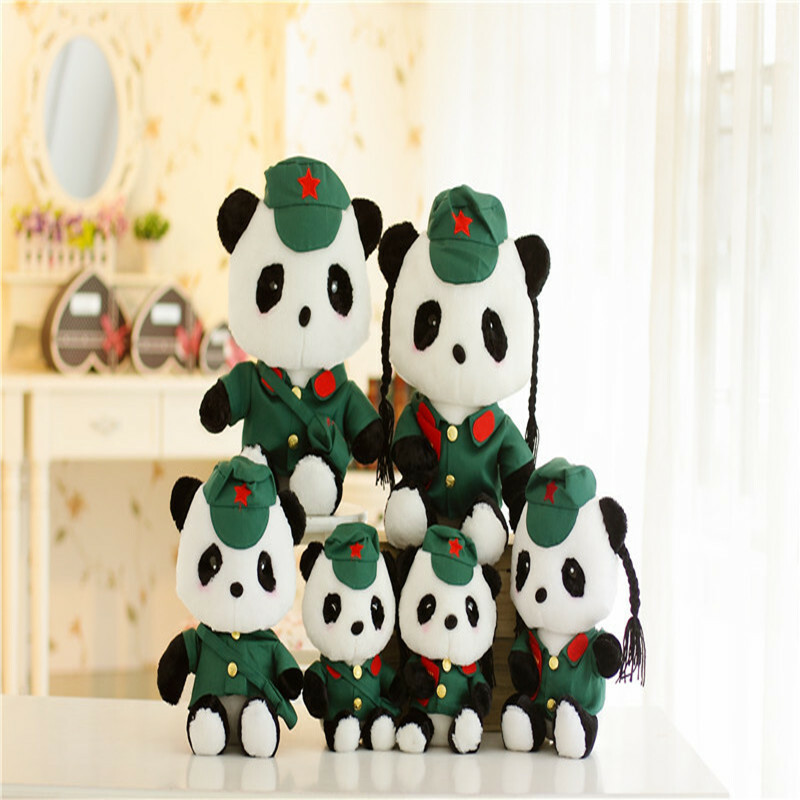 Panda Plushies Adorable Red Army Couple Panda Figurines - Perfect Gift for Collectors