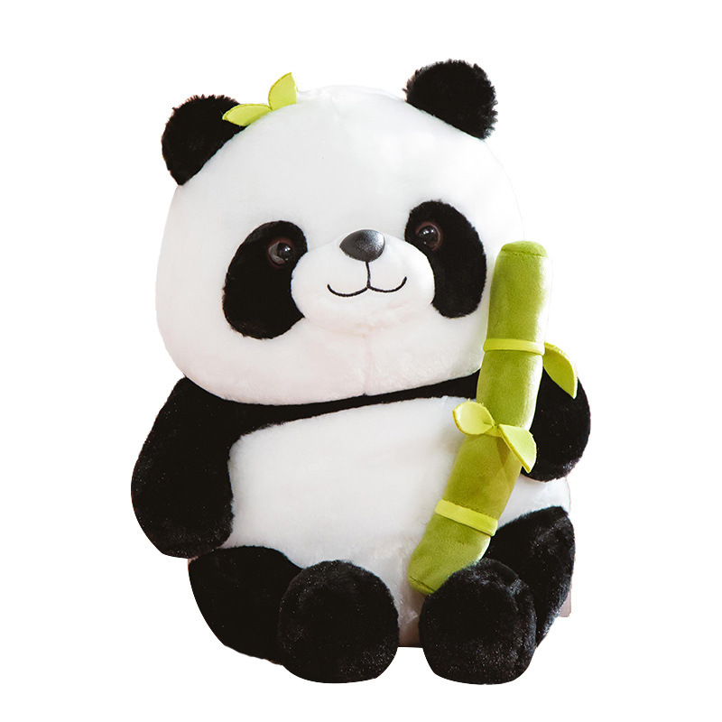 Panda Plushies Panda Pillow with Simulated Bamboo Tube Flower Design