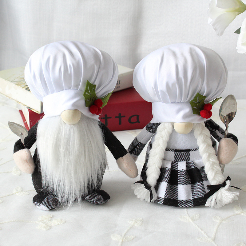 Theme and Characters Cozy Plush Chef Doll in Classic Black & White Plaid Design