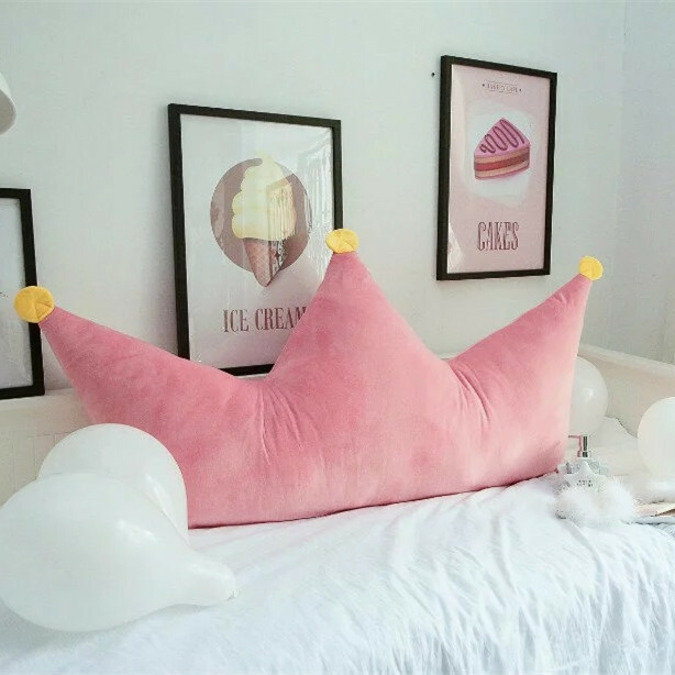 Themes And Characters Korean Style Pink Crown Princess Bedside Cushion - Plush & Chic