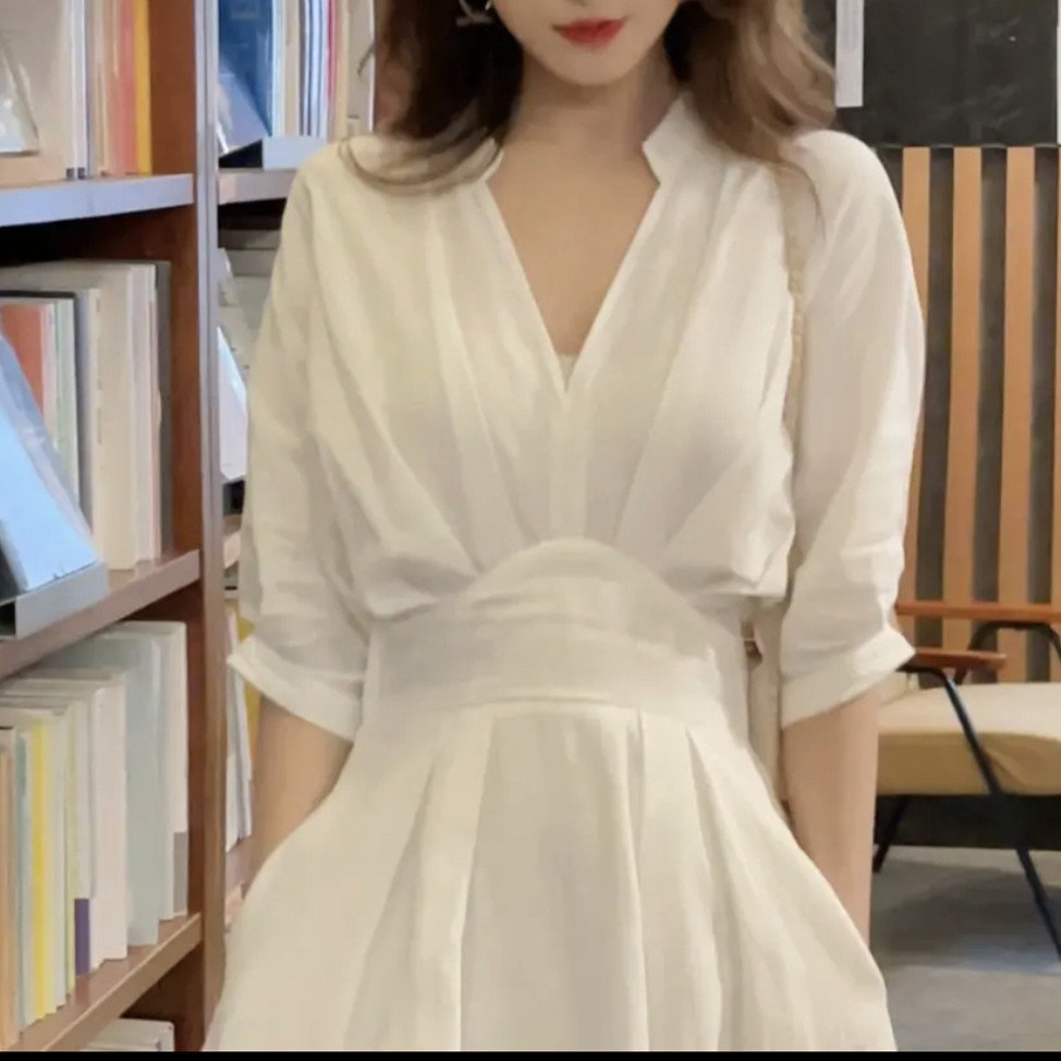2023 White Shirt Collar Dress with Unique Design for Women