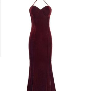 Backless Silk Velvet Slip Prom Dress for Women