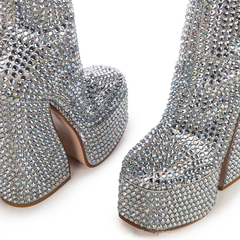 Bedazzled High Heels - Unisex Rave Boots with Square Heel & Fairy Platform