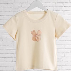 Beige Coquette Bear Baby Tee - Y2K Clothing