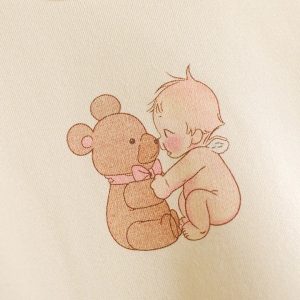 Beige Coquette Bear Baby Tee - Y2K Clothing