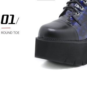 Black & Blue Ankle Boots with Thick Soles - Y2K Goth Platform Boot