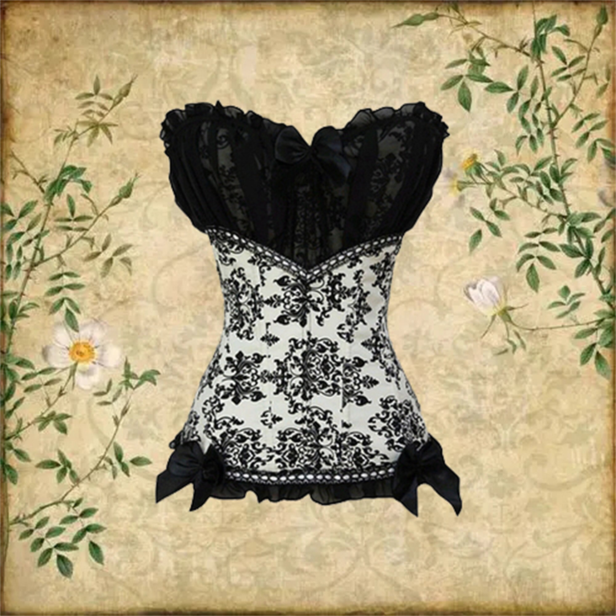 Black and White Renaissance Overbust Corset