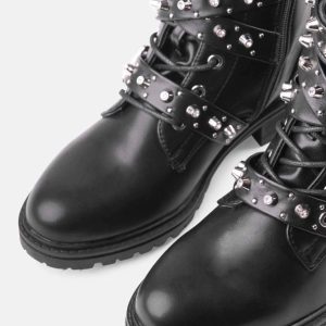 Black Ankle Buckle Strap Rivet Shoes - Y2K Fashion