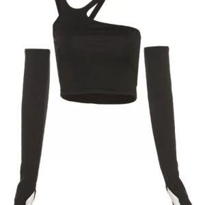 Black Asymmetrical Top with Matching Gloves