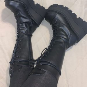 Black Chunky Super High Platform Lolita Boots