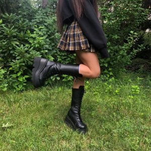 Black Chunky Super High Platform Lolita Boots