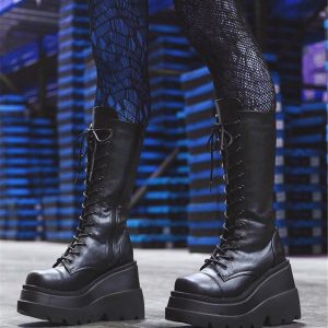 Black Chunky Super High Platform Lolita Boots