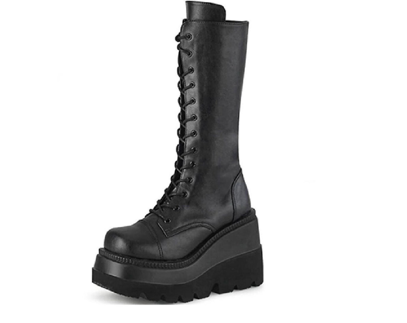 Black Emo Wedge High Heel Punk Boots