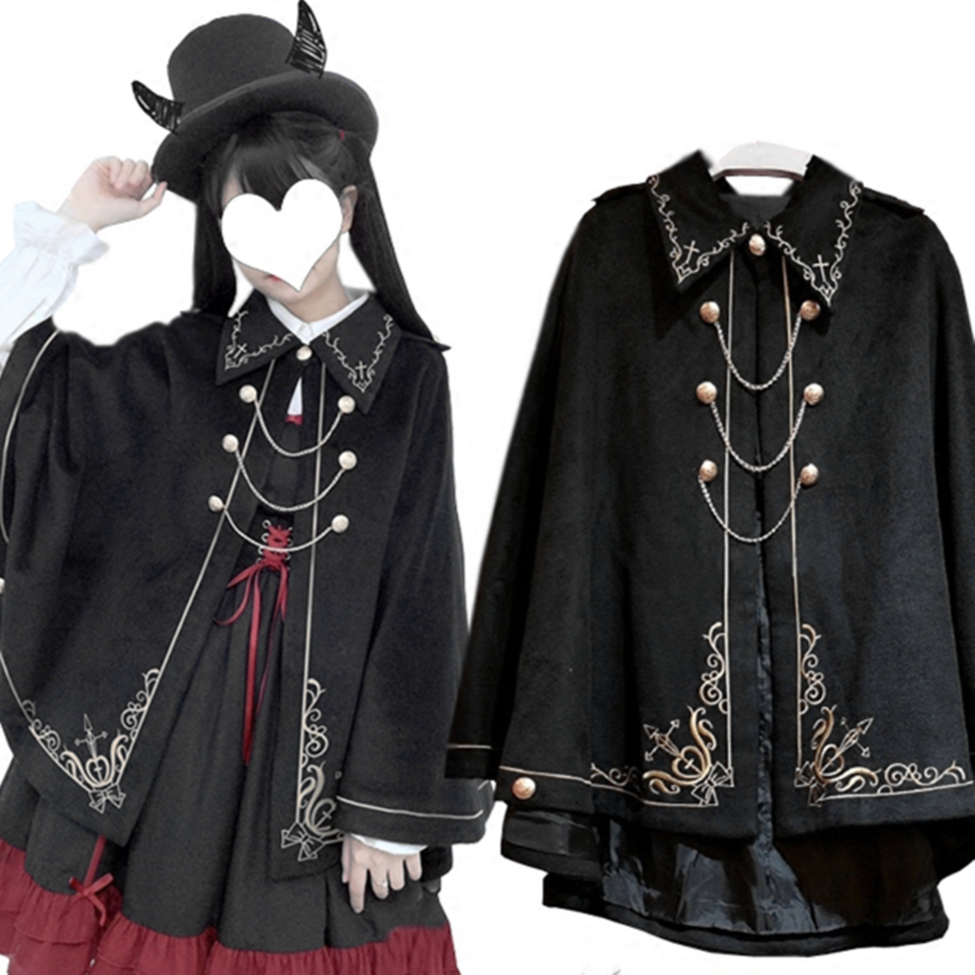 Black Gothic Embroidered Cape - Halloween Costume Accessory