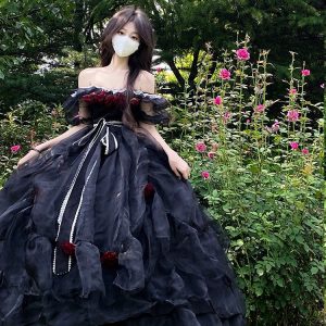 Black Gothic Lace Lolita Party Costume Dress