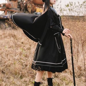 Black Gothic Lolita Cape - Y2K Clothing Fashion