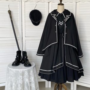 Black Gothic Lolita Cape - Y2K Clothing Fashion