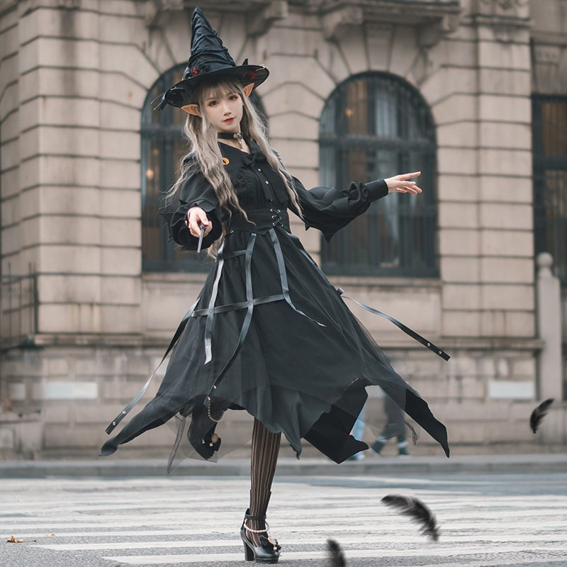 Black Gothic Lolita Dress - Halloween Cosplay Costume