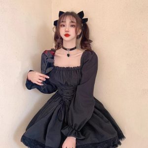 Black Gothic Lolita Dress - Kawaii Mini Streetwear