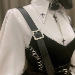 Black Gothic Lolita Dress with Belt - Y2K Clothing