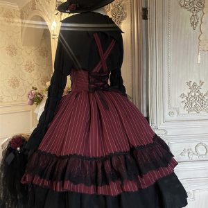 Black Gothic Lolita Party Costume Dress with Cape