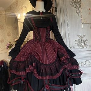 Black Gothic Lolita Party Costume Dress with Cape